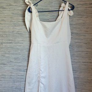 Show Me Your Mumu Women's Garden Midi Dress Size L White Luxe Satin Bow Tie Slit